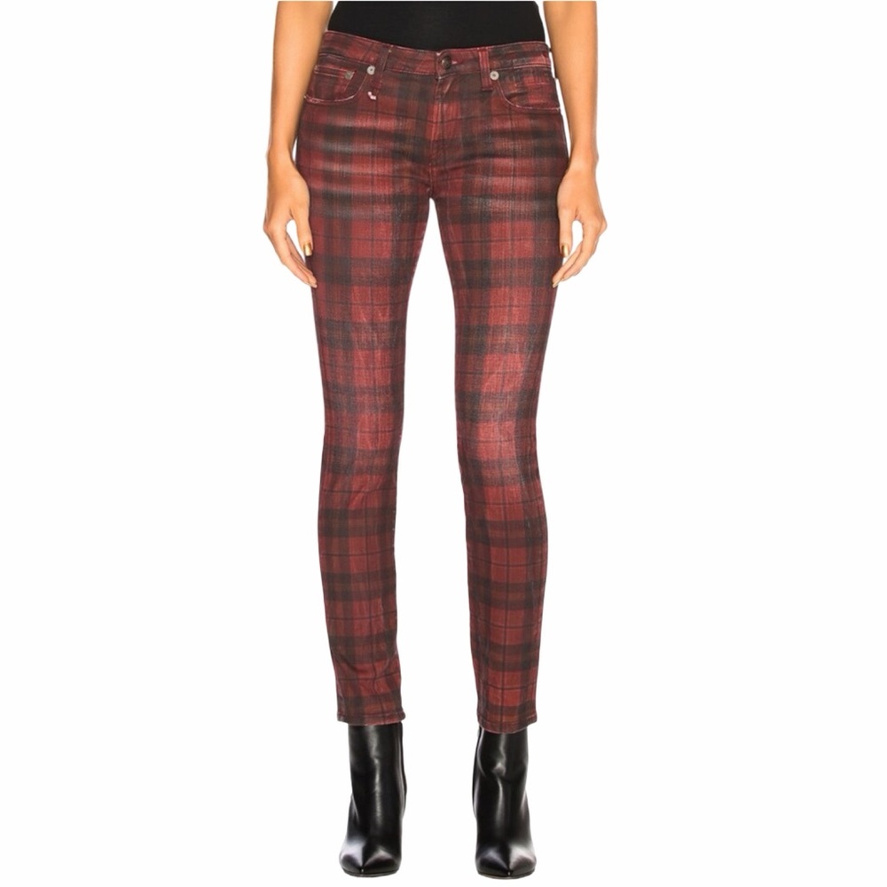 R13 Kate Plaid Mid-Rise Ankle Skinny Jeans Size 27